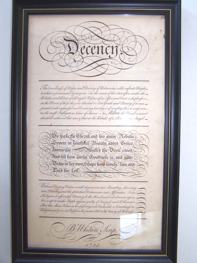 An 18th century engraving entitled "Decency" printed by George Bickham in 1741